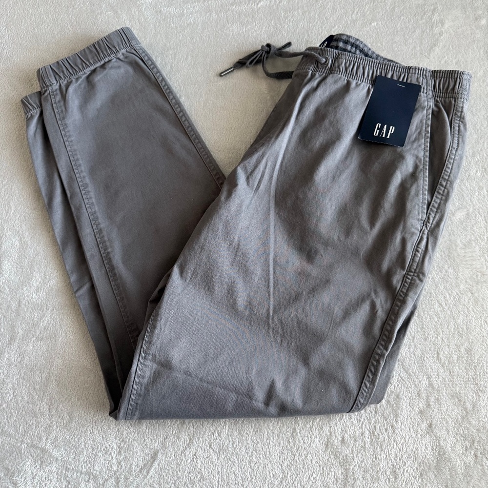 GAP Mens Twill Joggers Expandable Waist Drawstring Size Large Castlerock NWT